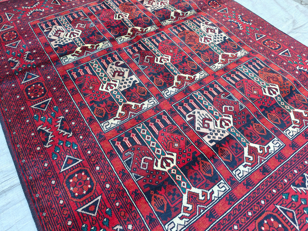 4.5x3.4 Vintage Ala Bakhmal Handmade Afghan Rug, Rugs For Living Room, Bedroom Rug, Geometric Rug