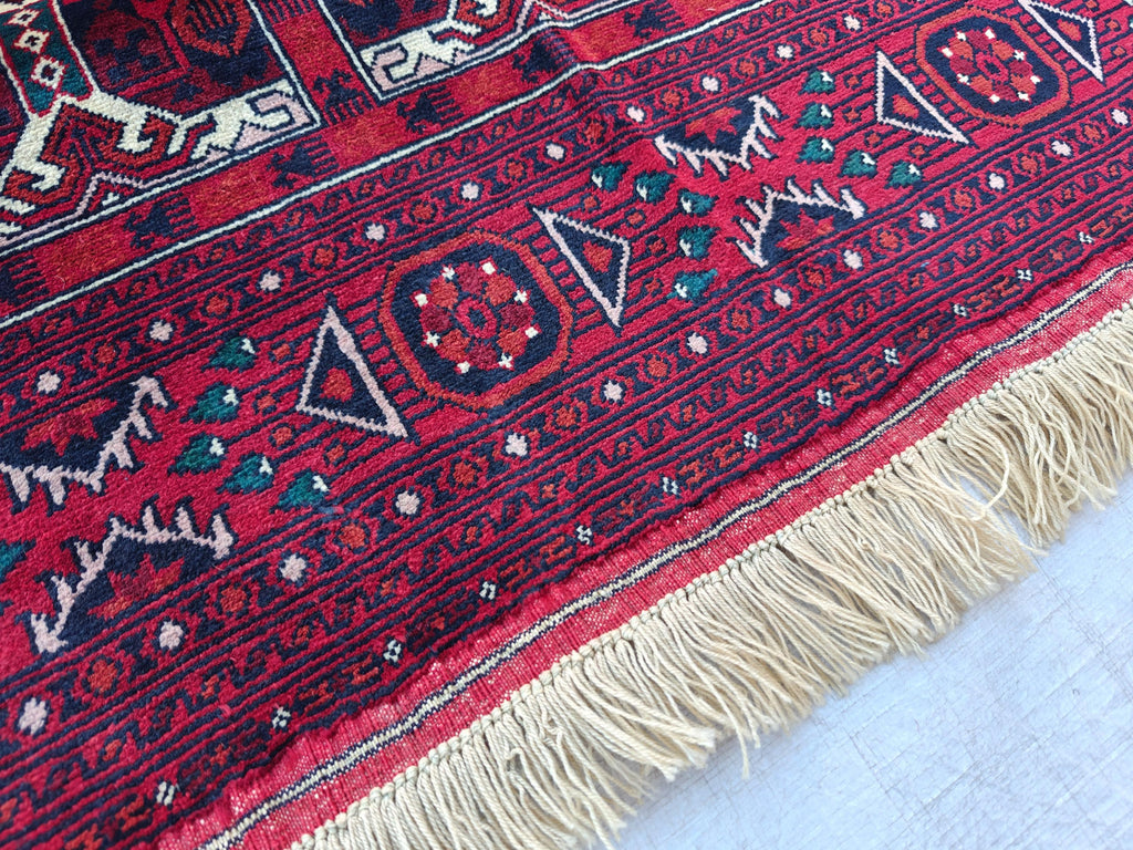 4.5x3.4 Vintage Ala Bakhmal Handmade Afghan Rug, Rugs For Living Room, Bedroom Rug, Geometric Rug