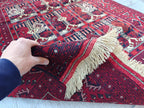 4.5x3.4 Vintage Ala Bakhmal Handmade Afghan Rug, Rugs For Living Room, Bedroom Rug, Geometric Rug