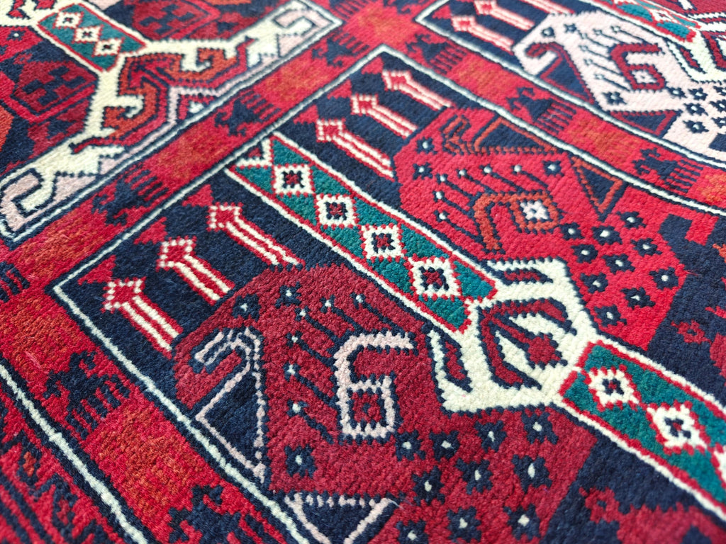 4.5x3.4 Vintage Ala Bakhmal Handmade Afghan Rug, Rugs For Living Room, Bedroom Rug, Geometric Rug