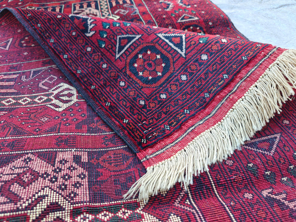 4.5x3.4 Vintage Ala Bakhmal Handmade Afghan Rug, Rugs For Living Room, Bedroom Rug, Geometric Rug