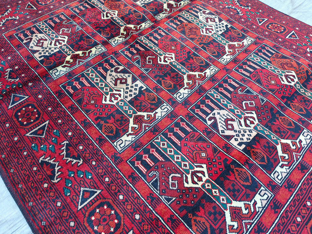 4.5x3.4 Vintage Ala Bakhmal Handmade Afghan Rug, Rugs For Living Room, Bedroom Rug, Geometric Rug