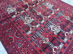 4.5x3.4 Vintage Ala Bakhmal Handmade Afghan Rug, Rugs For Living Room, Bedroom Rug, Geometric Rug