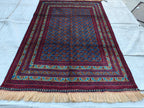 3x5 Vintage Beljik Mawrai Gul Red and Blue Afghan Handmade Rug, Rug for Living Room, Bedroom Rug, Collectible item, Farmhouse Rug 5x3.4