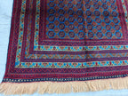3x5 Vintage Beljik Mawrai Gul Red and Blue Afghan Handmade Rug, Rug for Living Room, Bedroom Rug, Collectible item, Farmhouse Rug 5x3.4