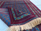 3x5 Vintage Beljik Mawrai Gul Red and Blue Afghan Handmade Rug, Rug for Living Room, Bedroom Rug, Collectible item, Farmhouse Rug 5x3.4