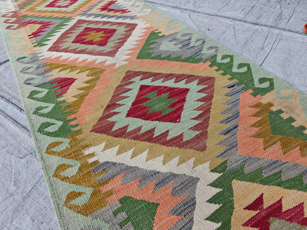 16ft Long Kilim Runner Rug –Turkmen Handmade Afghan Wool Hallway Carpet–Farmhouse Entryway or Kitchen Runner –Tribal Flatweave Rug 486x74 cm