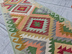16ft Long Kilim Runner Rug –Turkmen Handmade Afghan Wool Hallway Carpet–Farmhouse Entryway or Kitchen Runner –Tribal Flatweave Rug 486x74 cm