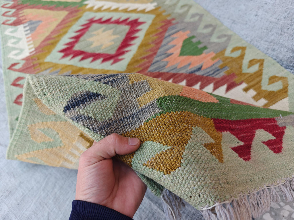 16ft Long Kilim Runner Rug –Turkmen Handmade Afghan Wool Hallway Carpet–Farmhouse Entryway or Kitchen Runner –Tribal Flatweave Rug 486x74 cm