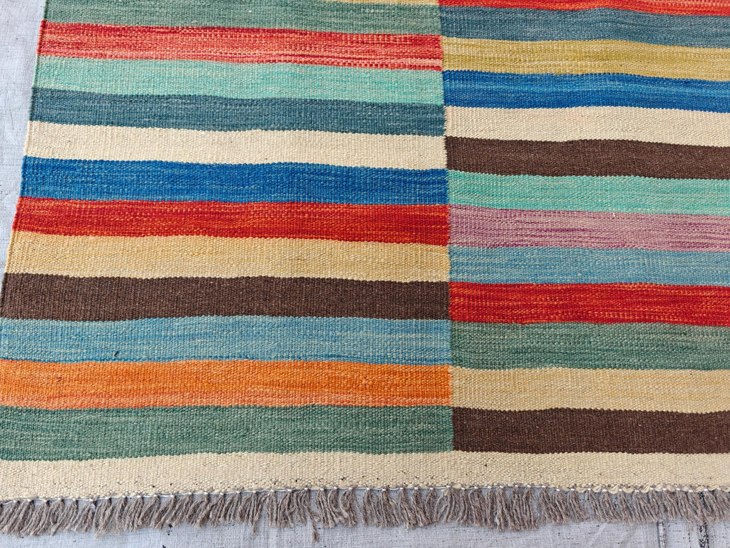 Afghan Kilim Rug – 6x10 ft Handmade Wool Flatweave Carpet – Colorful Tribal Boho Area Rug – Vintage Striped Decor for Living Room or Bedroom