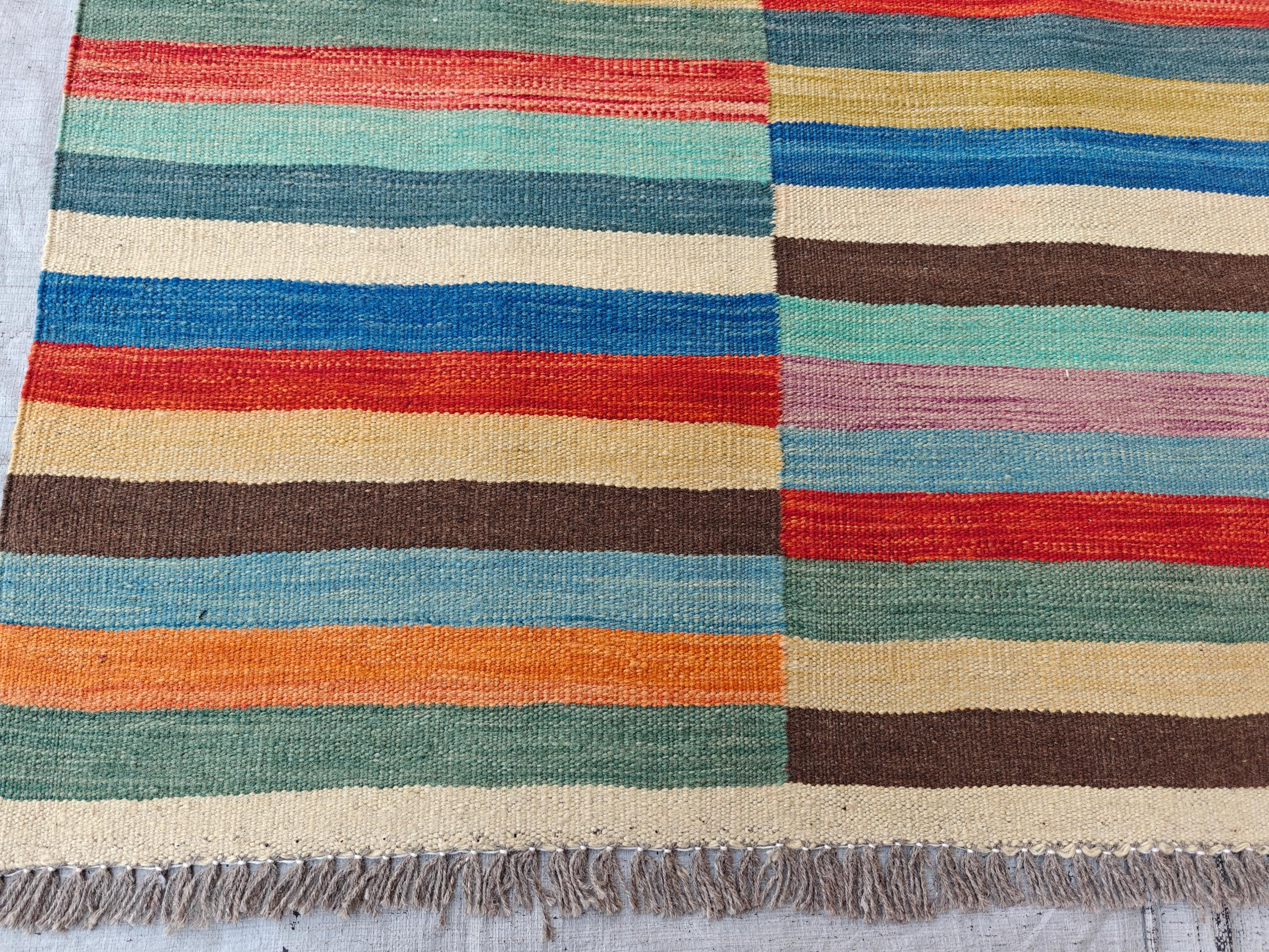 Afghan Kilim Rug – 6x10 ft Handmade Wool Flatweave Carpet – Colorful Tribal Boho Area Rug – Vintage Striped Decor for Living Room or Bedroom
