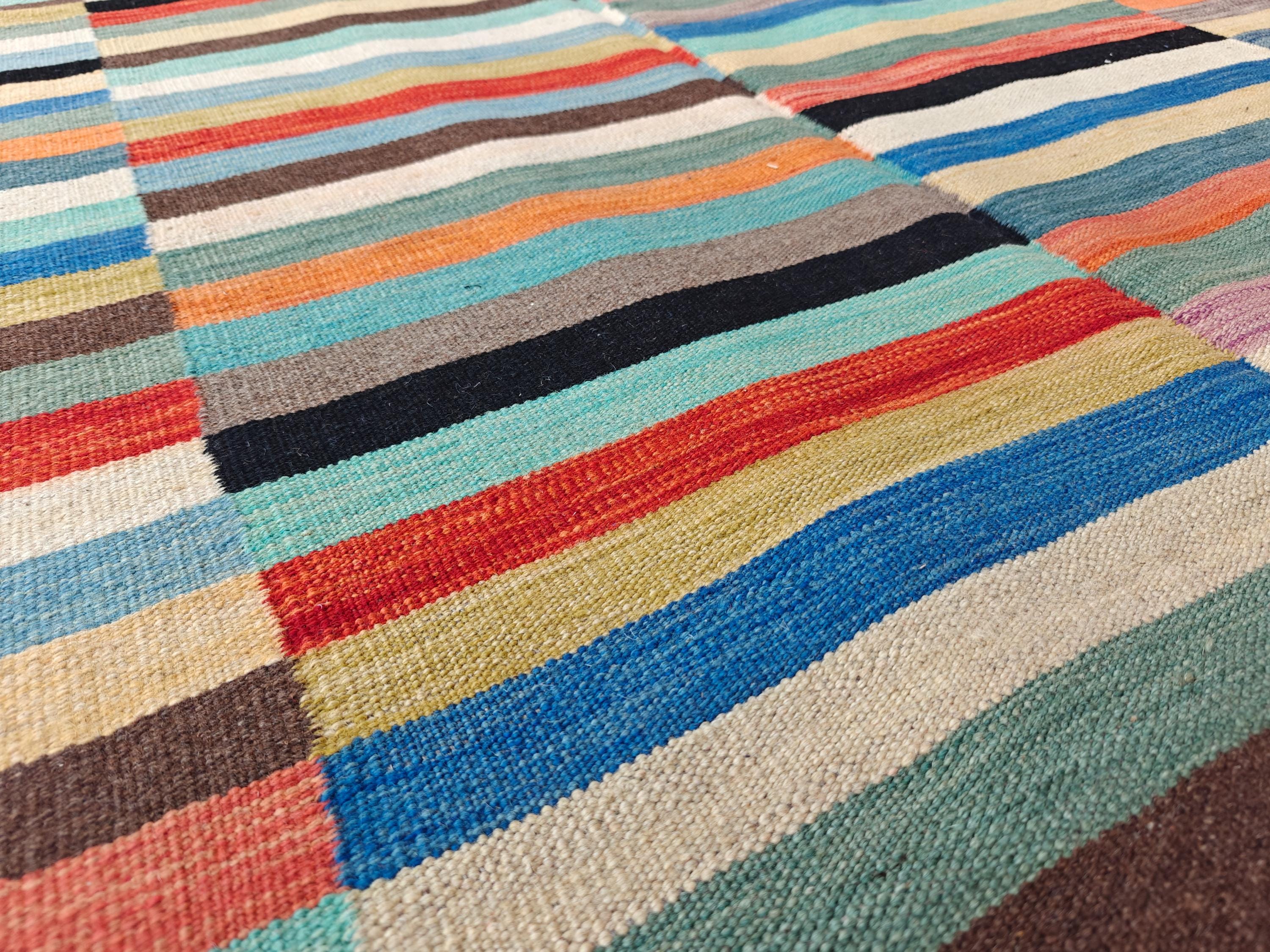 Afghan Kilim Rug – 6x10 ft Handmade Wool Flatweave Carpet – Colorful Tribal Boho Area Rug – Vintage Striped Decor for Living Room or Bedroom