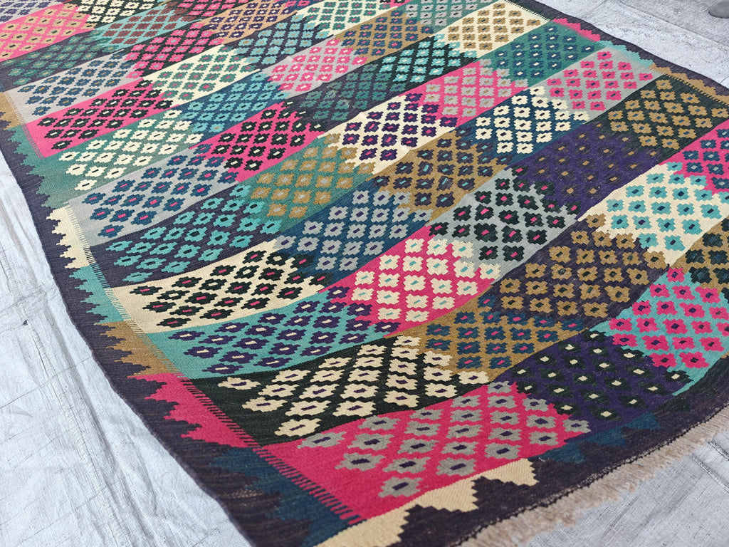 Afghan Kilim Rug – 6x10ft, Handmade Wool Flat Weave Carpet – Vintage Boho Tribal Rug for Living Room, Bedroom, or Kitchen 300x194 cm