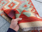 16ft, Handmade Afghan Chobi Kilim Hallway Runner- Boho Entryway Rug, Long Narrow Doorway Rug, Large Area Rug, Natural Wool, Durable 487x81cm