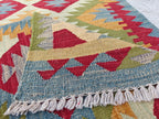 Afghan Kilim Long Runner Rug – 15.3x2.6 ft Handmade Wool Hallway Rug – Vintage Farmhouse Style Carpet for Entryway, Living Room, 467x82 cm