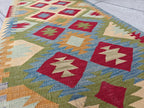 Afghan Kilim Long Runner Rug – 15.3x2.6 ft Handmade Wool Hallway Rug – Vintage Farmhouse Style Carpet for Entryway, Living Room, 467x82 cm