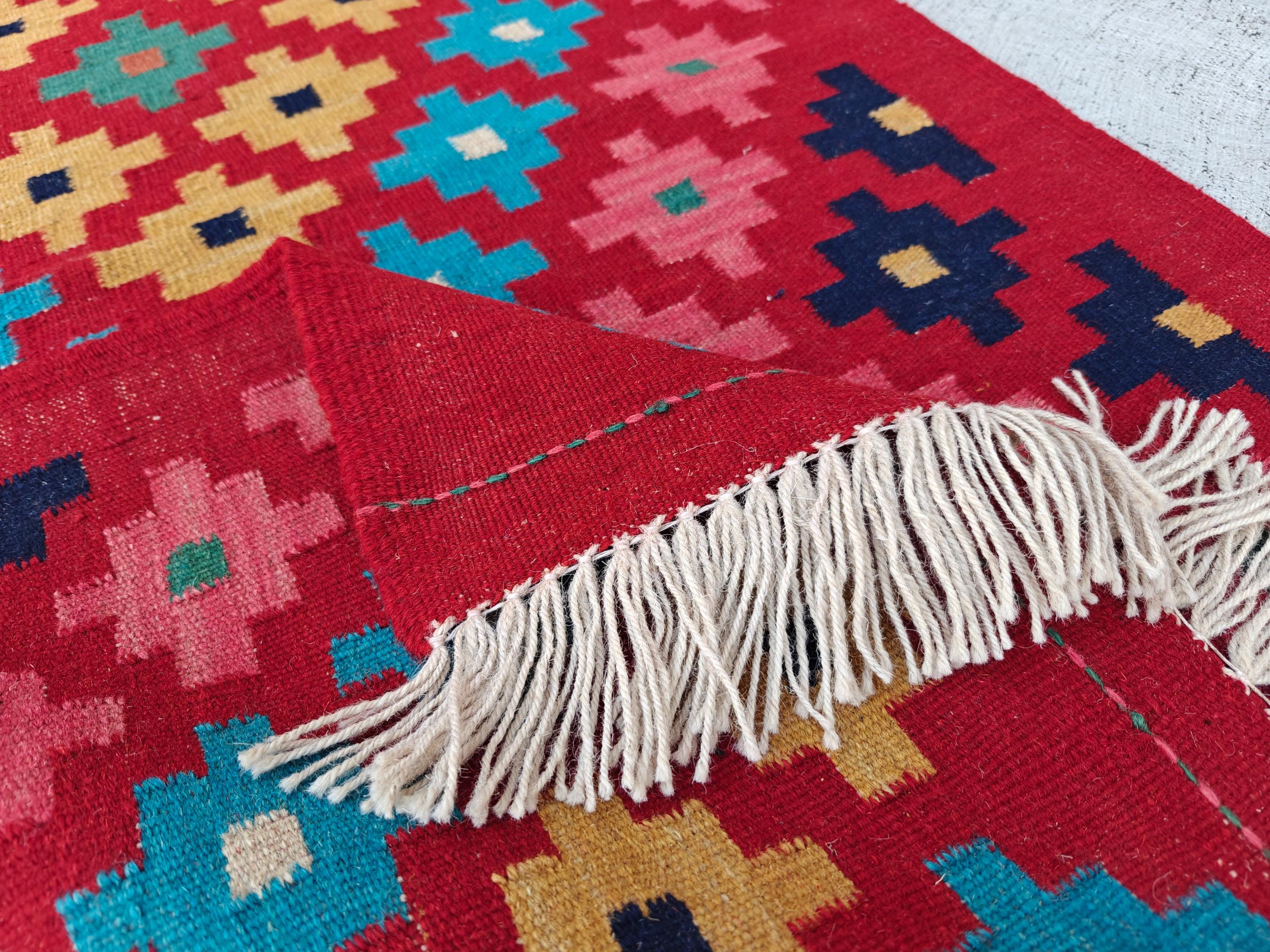 2x13Ft Afghan Kilim Runner – Handmade Tribal Wool Hallway Rug | Long Narrow Entryway or Kitchen Runner | Vintage Boho Home Decor 392x79cm