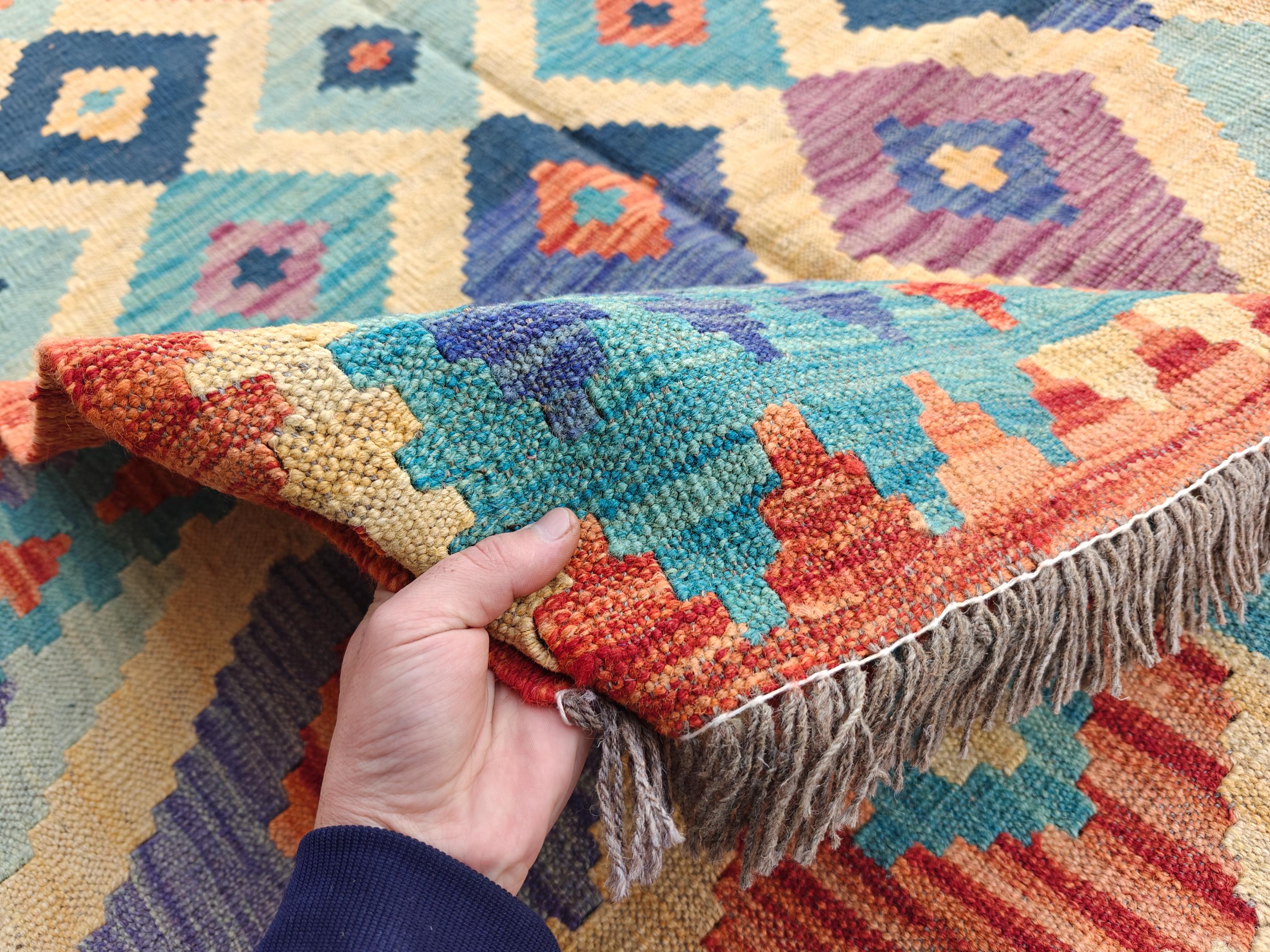 9.5x6.5 Colorful Kilim Handmade Rug, Large Tribal Area Rug, Rugs For Living Room, Afghan Traditional Bedroom Rug, Farmhouse Rug