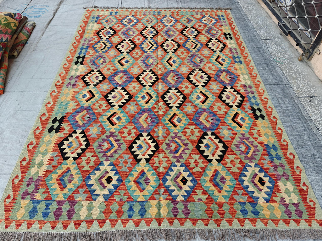 9.7x6.6 Afghan Tribal Handmade Rug, Rugs for Living Room, Bedroom Rug, Farmhouse Rug, Large Area Rug