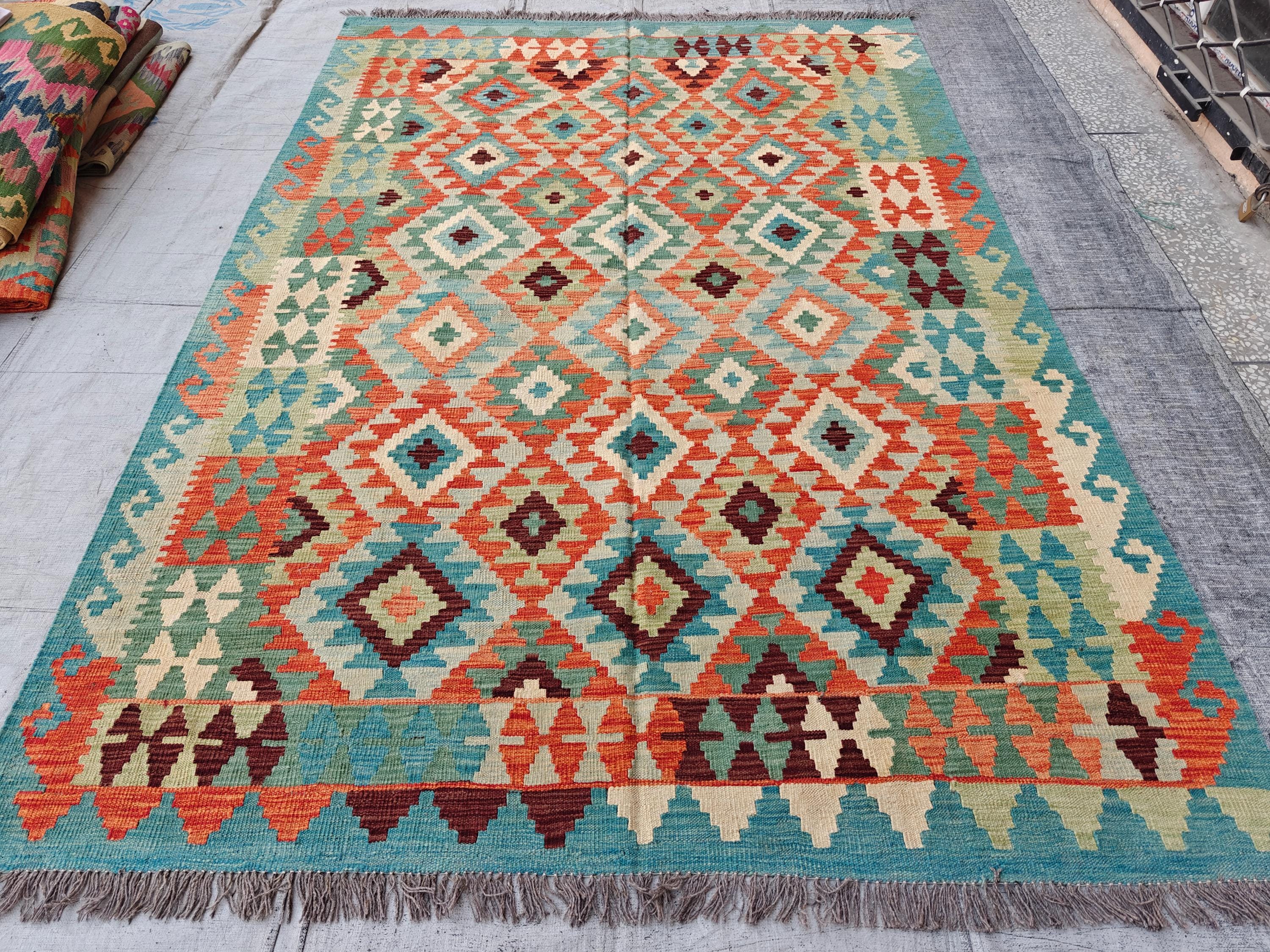 9.4x6.5 Afghan Handmade Chobi Kilim Rug, Rugs For Living Room, Bedroom Rug, Farmhouse Rug