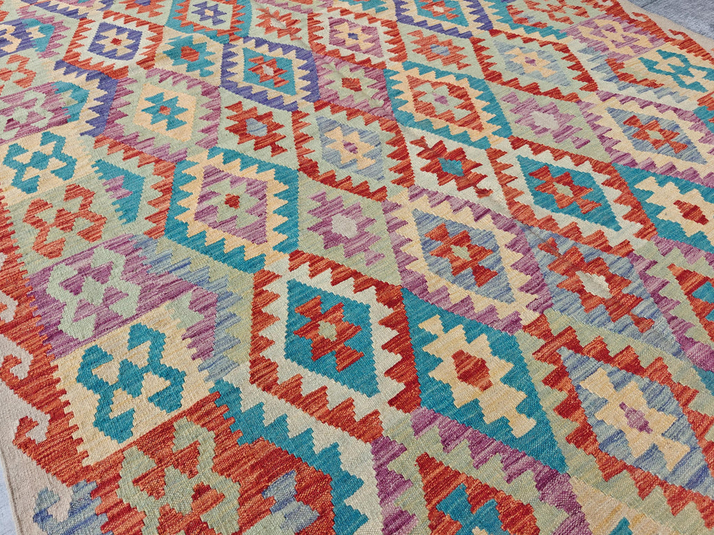 9.7x6.7 Kilim Tribal Afghan Handmade Rug, Colorful Kilim, Rugs For Living Room, Bedroom Rug, Farmhouse Rug, One of Kind Rug