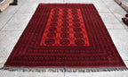 9.8x6.6 Ft vintage Pilpie (Elephant Foot) Afghan Handmade Rug Red Bright, Rugs for Living Room, Bedroom Rug, Office Rug Rare Collectible Rug