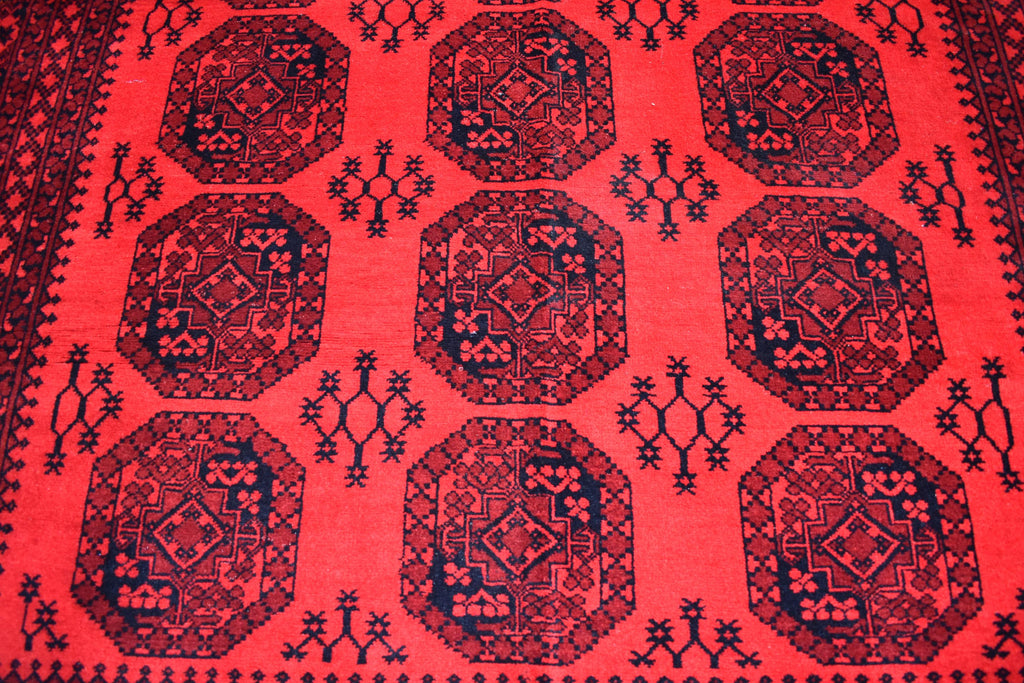 9.8x6.6 Ft vintage Pilpie (Elephant Foot) Afghan Handmade Rug Red Bright, Rugs for Living Room, Bedroom Rug, Office Rug Rare Collectible Rug
