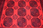 9.8x6.6 Ft vintage Pilpie (Elephant Foot) Afghan Handmade Rug Red Bright, Rugs for Living Room, Bedroom Rug, Office Rug Rare Collectible Rug