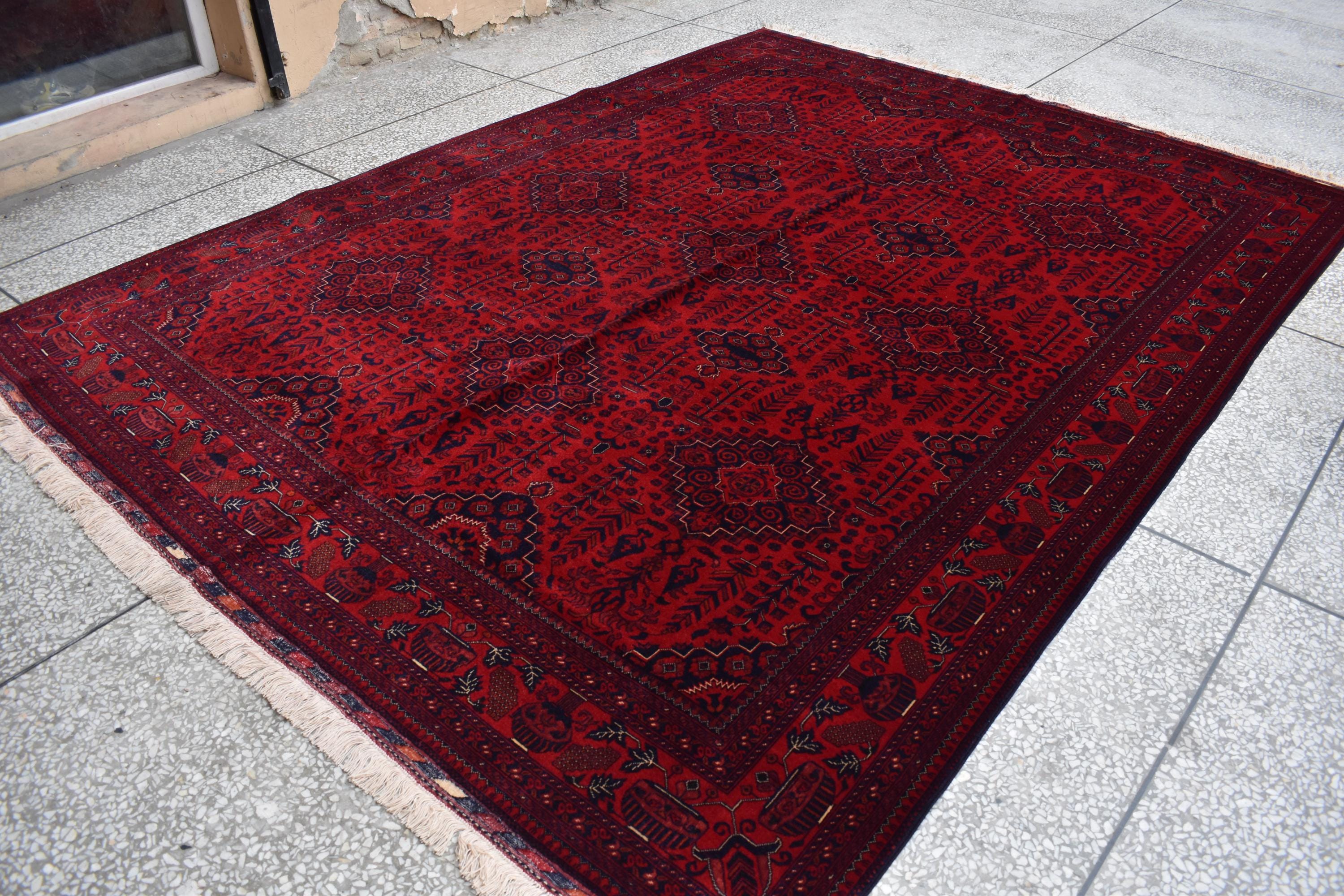 Handmade Beljik Rug 10.8x8.2 ft – Afghan Wool Carpet, Luxury Tribal Area Rug, Red Oriental Rug, Rugs For Living Room, Dining Room Rug