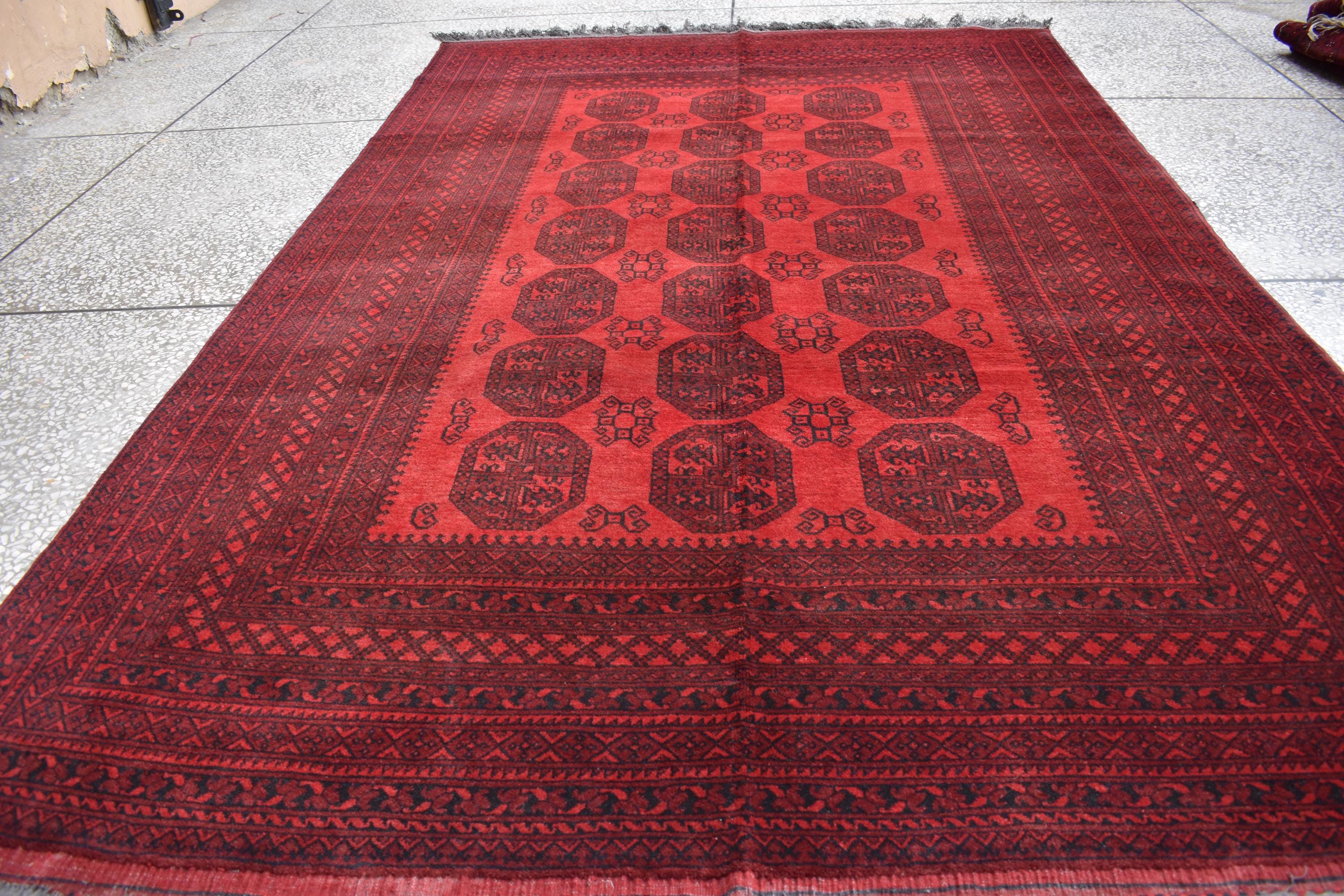 57-Year-Old Vintage Handmade Afghan Pilpie Rug – 9.3x6.1 ft – Antique Tribal Carpet – Boho Home Decor – Rare Collectible Rug