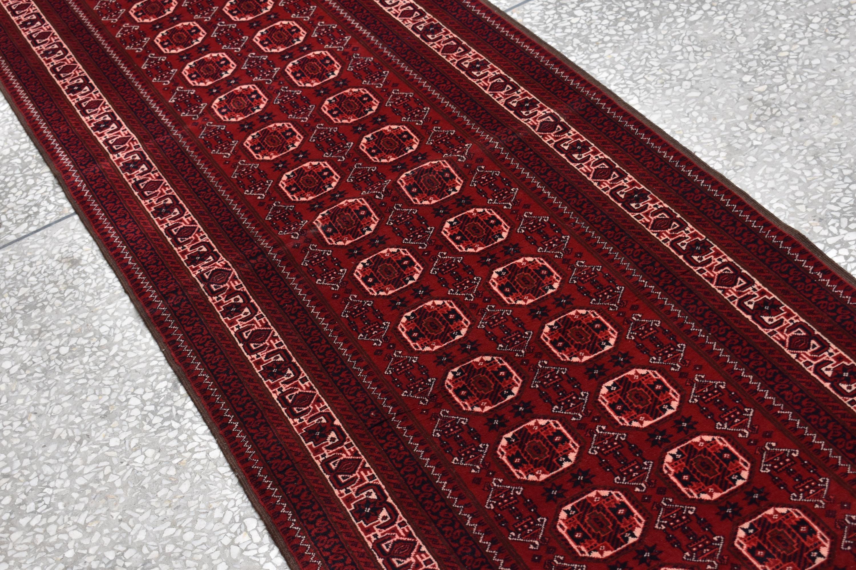 40-Year-Old Vintage Handmade Afghan Waziri Runner Rug – 10.8x2.7 ft – Antique Tribal Carpet – Boho Home Decor – Rare Collectible Rug –