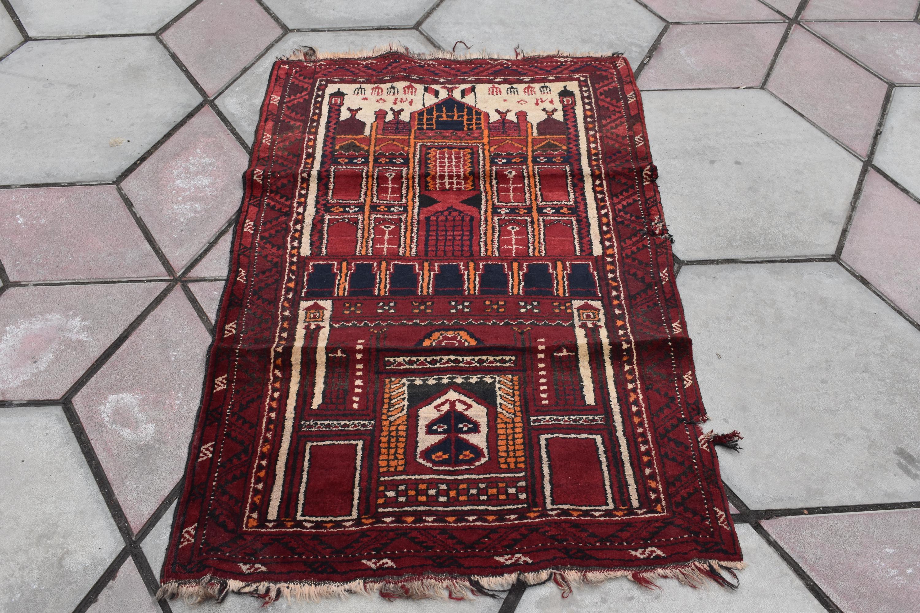100 year Old Vintage Afghan Handwoven Prayer Mat, Wall Hanging Rug, Rare Collectible Rug, Short Size Rug, Antique Rug, 4x2.6 ft