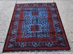 Navy Blue and Red Bukhara Afghan Handwoven Rug,Turkmen Wool Carpet 3x5Ft, Rugs For Living Room, Bedroom Rug, Dining Room Rug, Natural dyes,