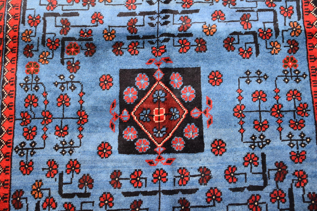 Navy Blue and Red Bukhara Afghan Handwoven Rug,Turkmen Wool Carpet 3x5Ft, Rugs For Living Room, Bedroom Rug, Dining Room Rug, Natural dyes,