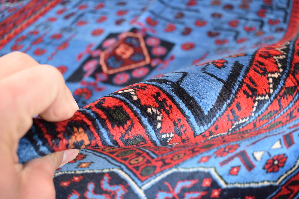 Navy Blue and Red Bukhara Afghan Handwoven Rug,Turkmen Wool Carpet 3x5Ft, Rugs For Living Room, Bedroom Rug, Dining Room Rug, Natural dyes,