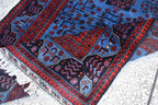 Navy Blue and Red Bukhara Afghan Handwoven Rug,Turkmen Wool Carpet 3x5Ft, Rugs For Living Room, Bedroom Rug, Dining Room Rug, Natural dyes,