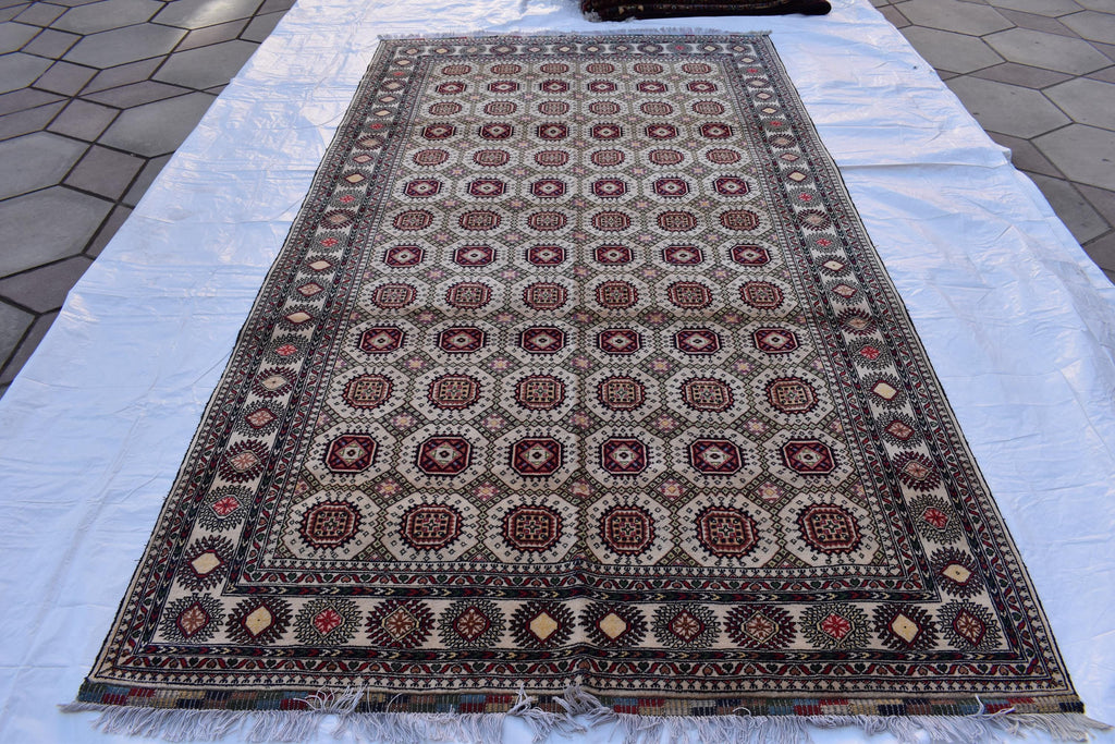 10x7 Handwoven Afghan Wool Tribal Sabiqa Design Rug, Rugs For Living Room-Beige Color-Bohemian Decor-perfect for Bedroom-10.1x5.6 ft