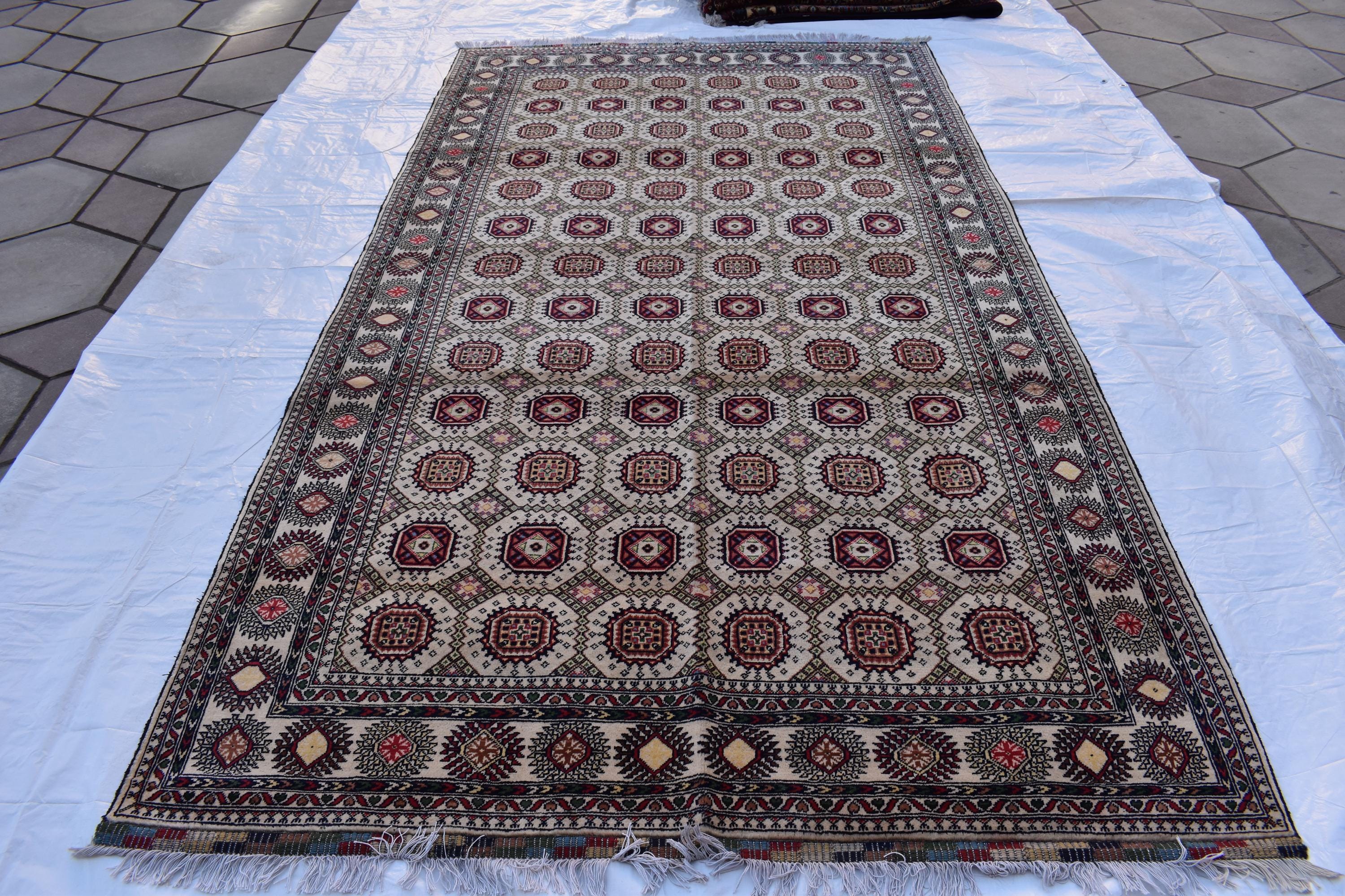 10x7 Handwoven Afghan Wool Tribal Sabiqa Design Rug, Rugs For Living Room-Beige Color-Bohemian Decor-perfect for Bedroom-10.1x5.6 ft