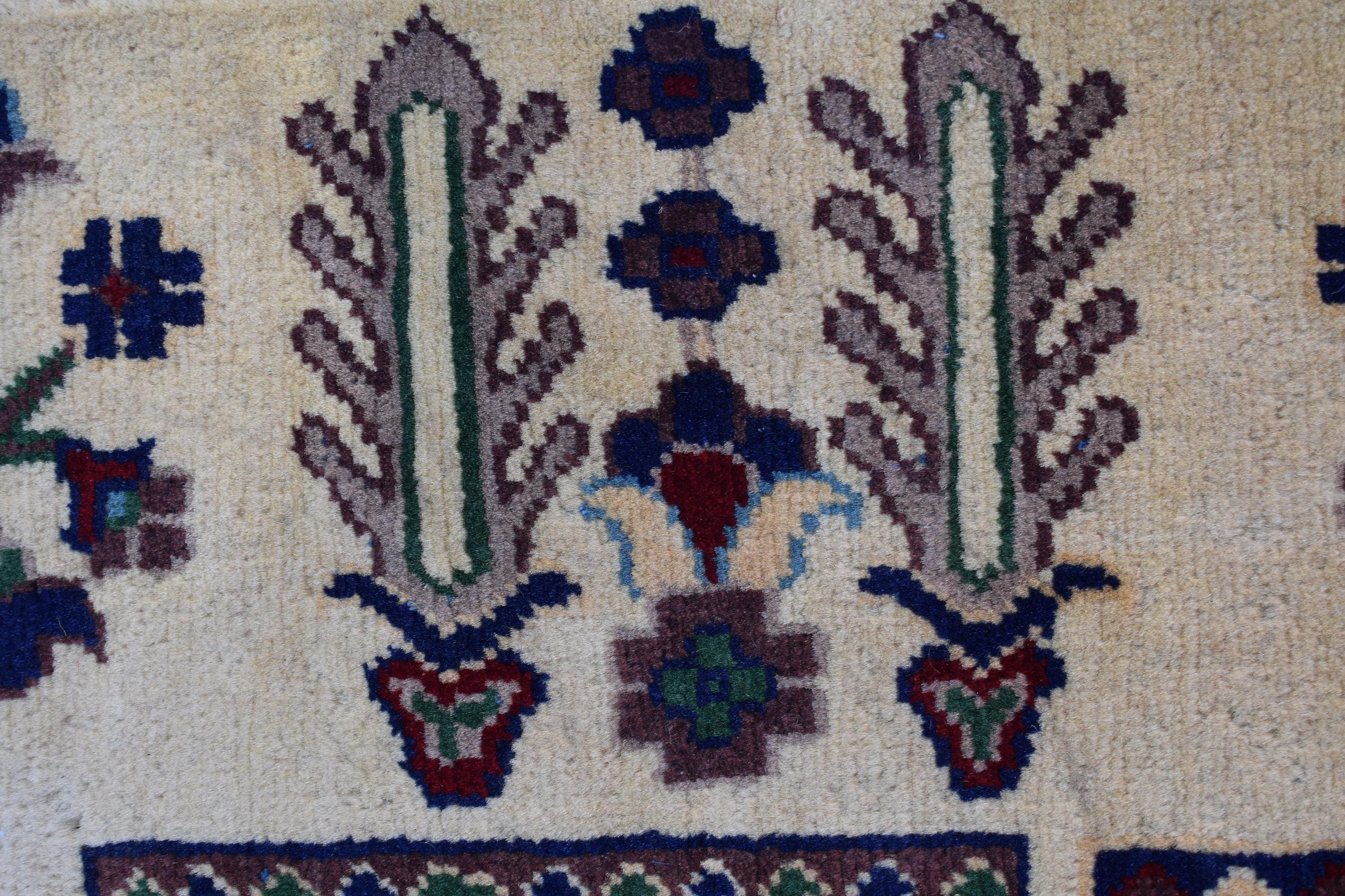 6x4 Handmade Ayni Tribal Design Medium Size Rug-Beige Color-Perfect For Bedroom-Bohemian Decor-Natural fibers-Living Room Rug 6.5x4.9 ft