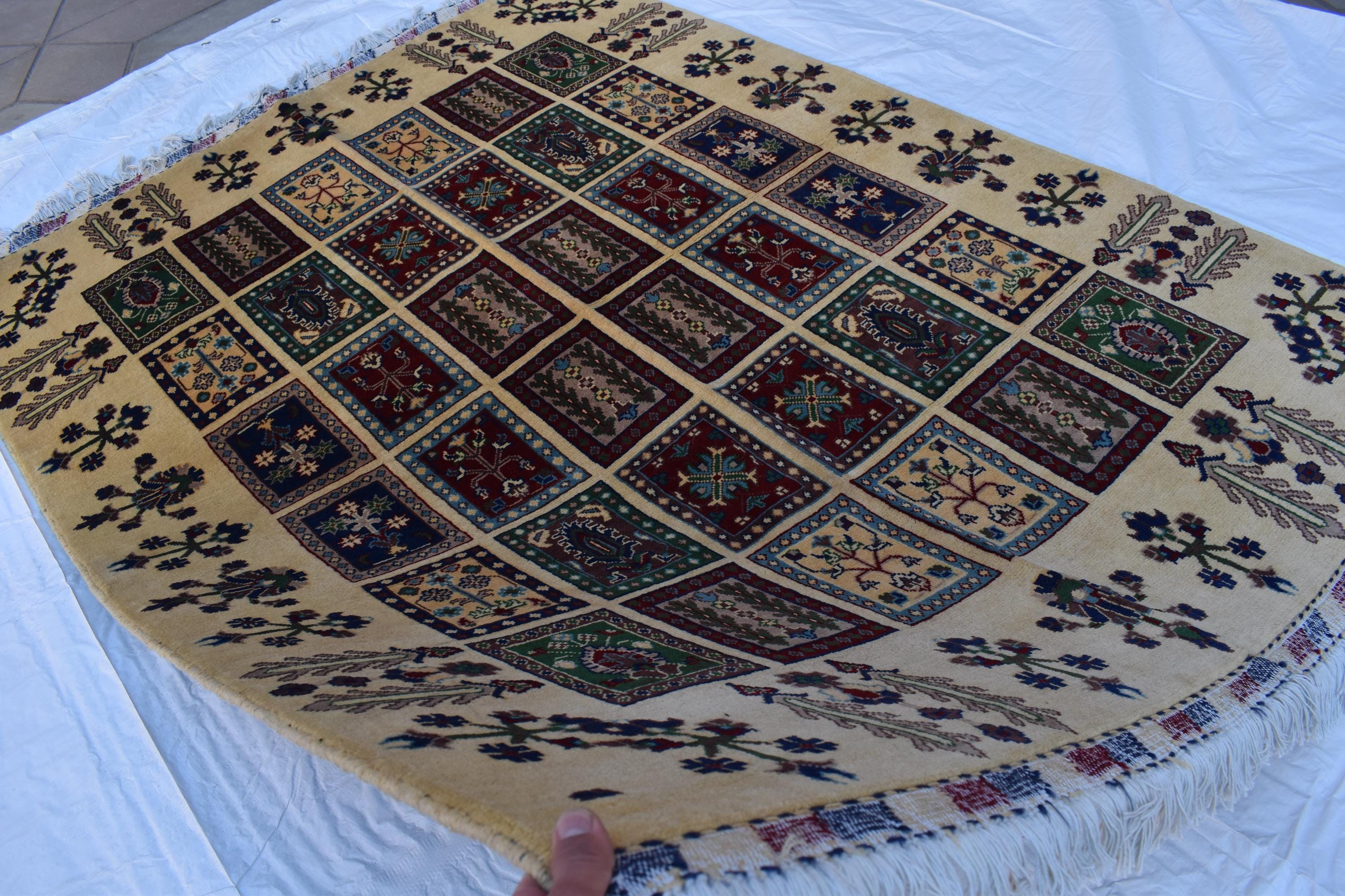 6x4 Handmade Ayni Tribal Design Medium Size Rug-Beige Color-Perfect For Bedroom-Bohemian Decor-Natural fibers-Living Room Rug 6.5x4.9 ft