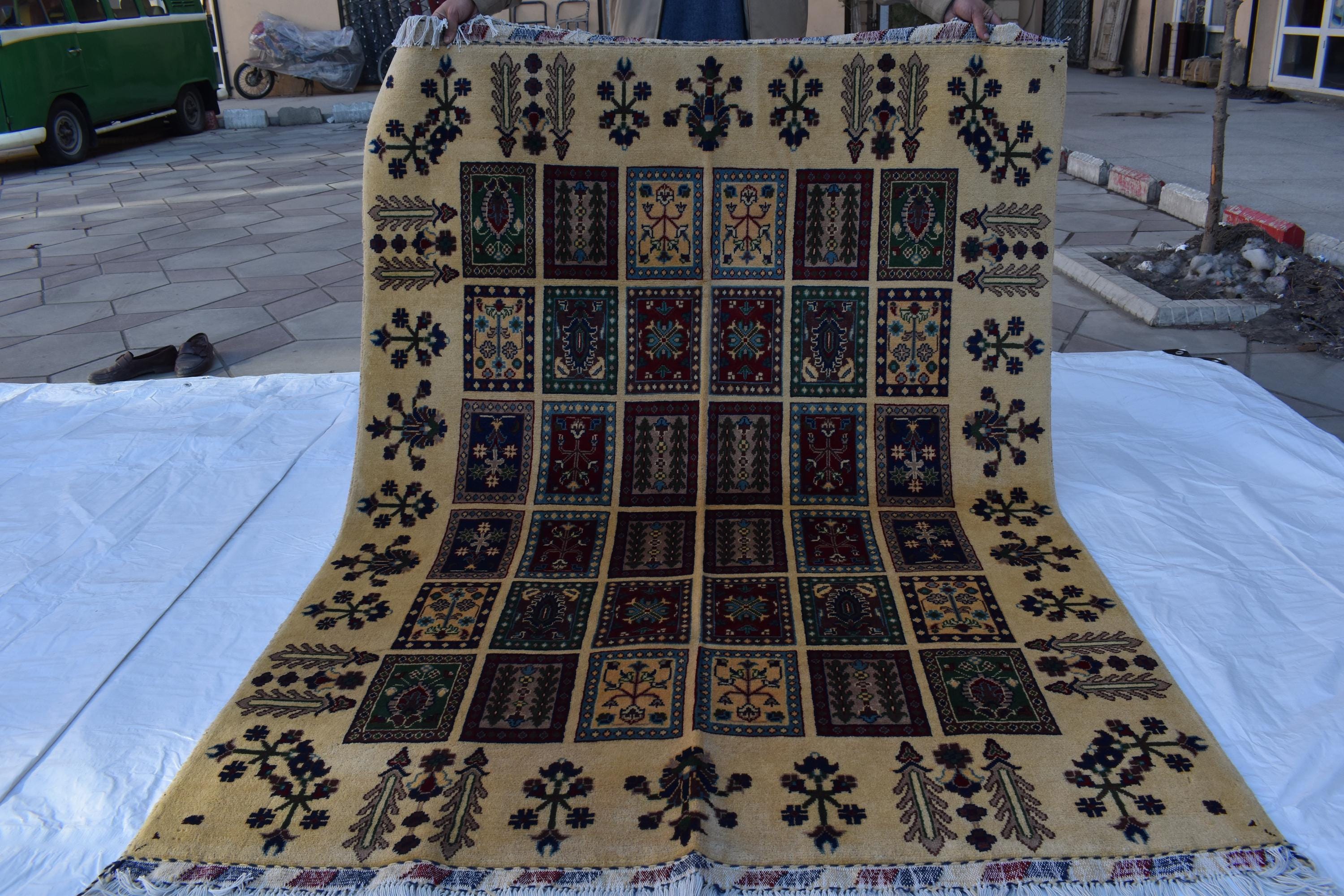 6x4 Handmade Ayni Tribal Design Medium Size Rug-Beige Color-Perfect For Bedroom-Bohemian Decor-Natural fibers-Living Room Rug 6.5x4.9 ft