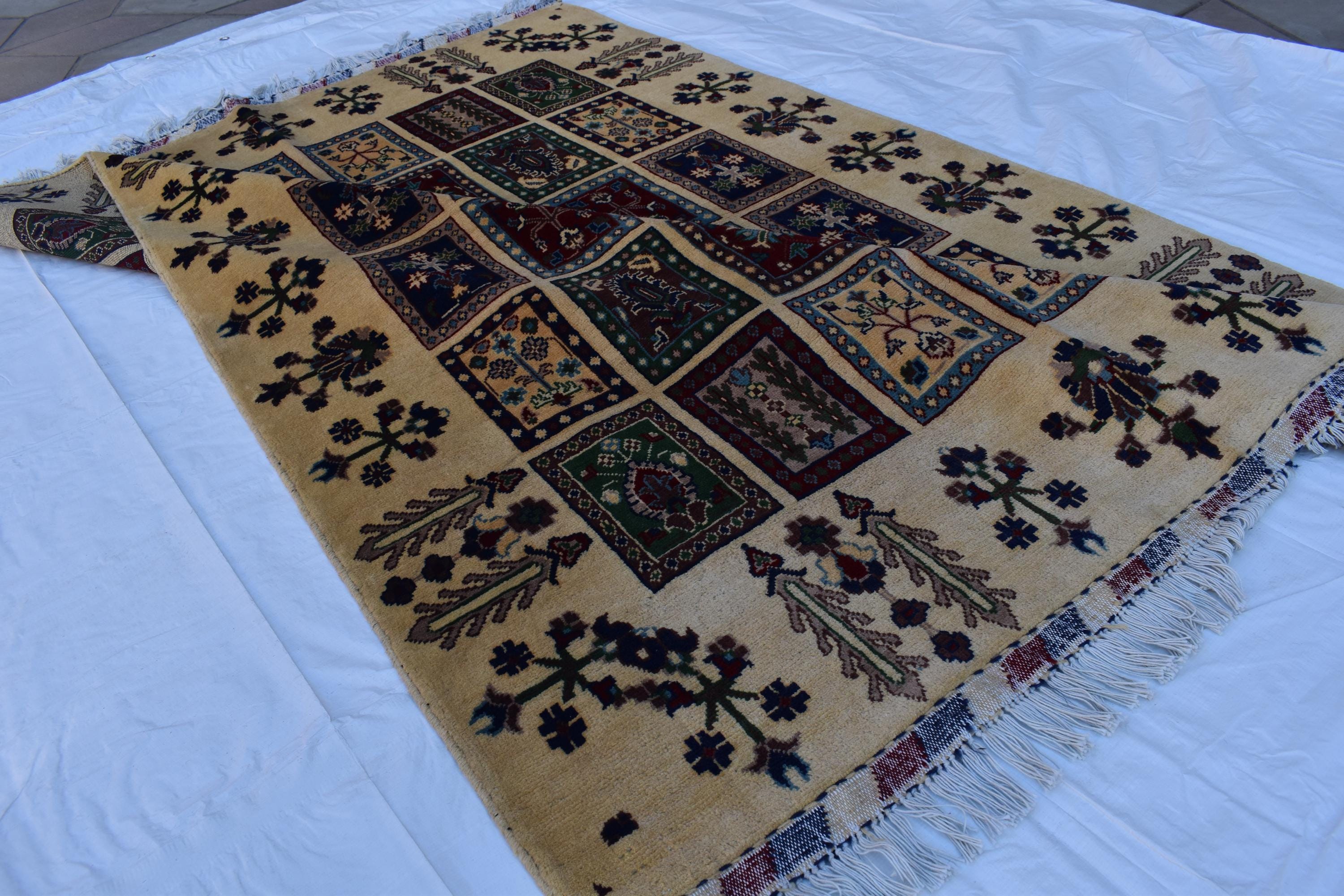 6x4 Handmade Ayni Tribal Design Medium Size Rug-Beige Color-Perfect For Bedroom-Bohemian Decor-Natural fibers-Living Room Rug 6.5x4.9 ft