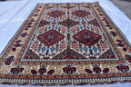 Handmade Maranus Beljik Rug – 6.5x4.9 ft – Afghan Wool Tribal Geometric Design – Red & Beige – Bohemian Living Room Decor – Eco-Friendly