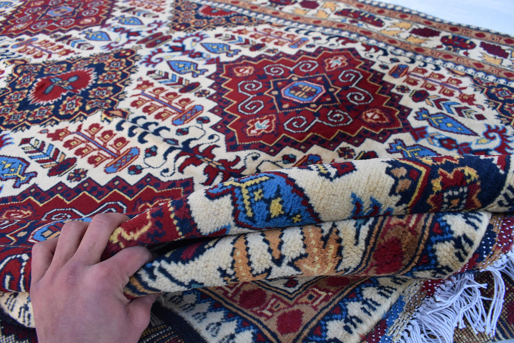 Handmade Maranus Beljik Rug – 6.5x4.9 ft – Afghan Wool Tribal Geometric Design – Red & Beige – Bohemian Living Room Decor – Eco-Friendly