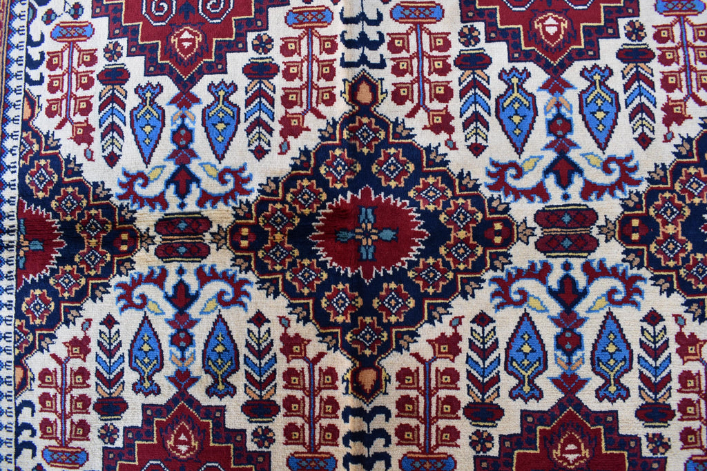 Handmade Maranus Beljik Rug – 6.5x4.9 ft – Afghan Wool Tribal Geometric Design – Red & Beige – Bohemian Living Room Decor – Eco-Friendly