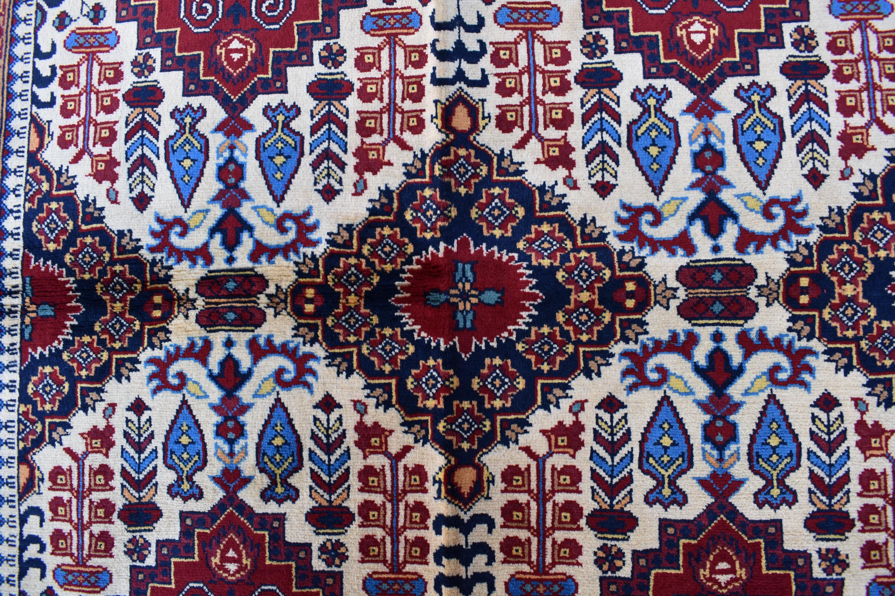 Handmade Maranus Beljik Rug – 6.5x4.9 ft – Afghan Wool Tribal Geometric Design – Red & Beige – Bohemian Living Room Decor – Eco-Friendly