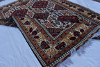 Handmade Maranus Beljik Rug – 6.5x4.9 ft – Afghan Wool Tribal Geometric Design – Red & Beige – Bohemian Living Room Decor – Eco-Friendly