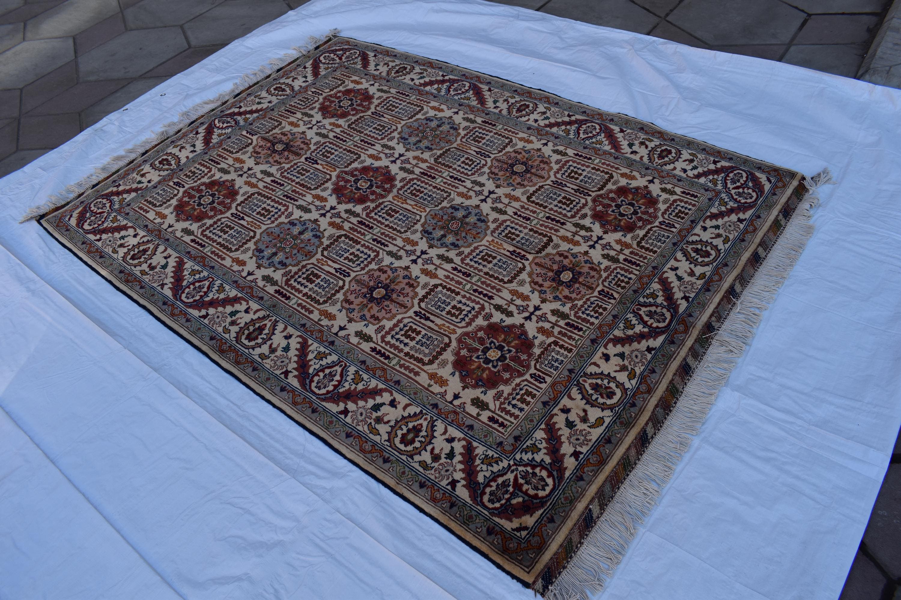 Handmade Gandumi Rug – 6.5x4.9 ft – Afghan Wool Tribal Geometric Design – Multicolored – Bohemian Living Room Decor – Eco-Friendly