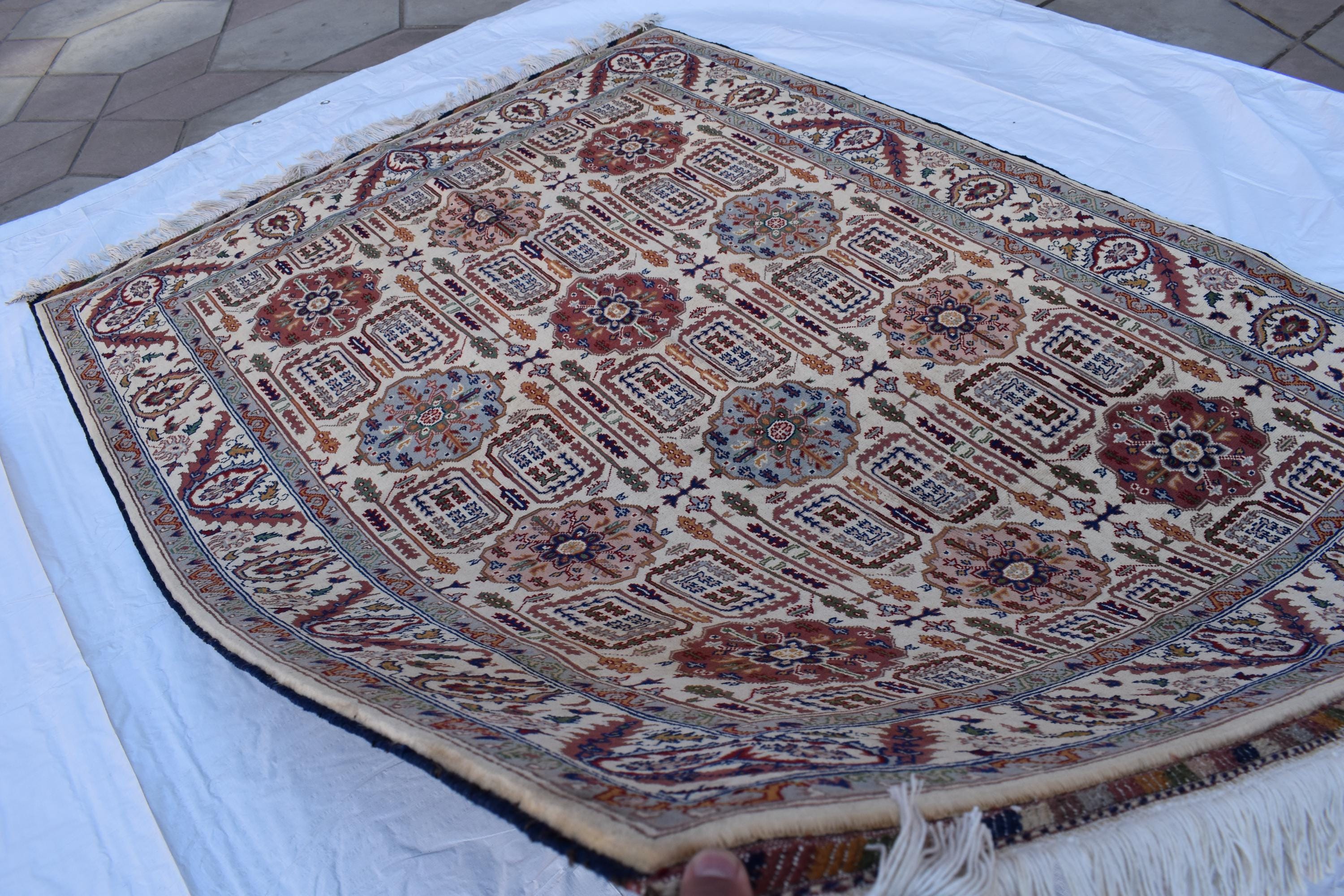 Handmade Gandumi Rug – 6.5x4.9 ft – Afghan Wool Tribal Geometric Design – Multicolored – Bohemian Living Room Decor – Eco-Friendly