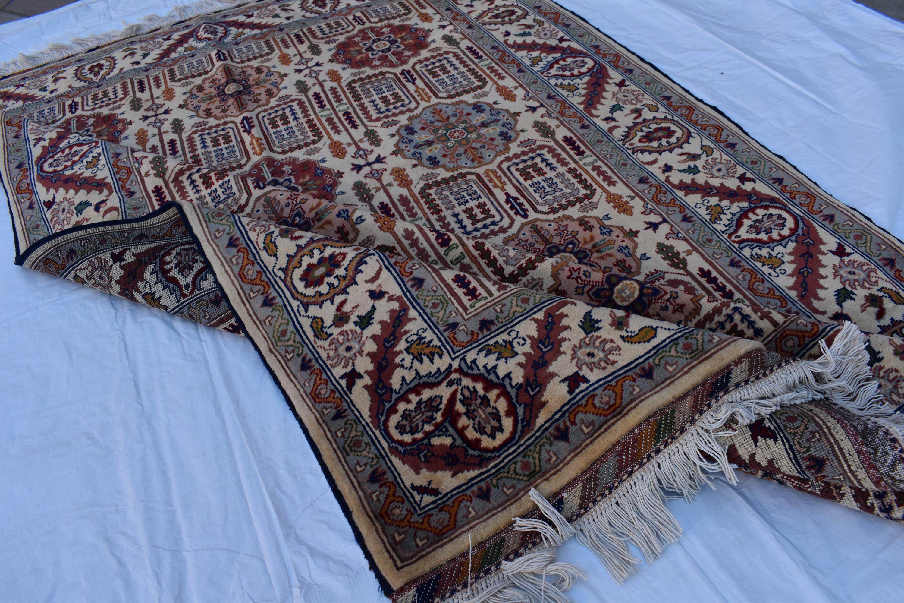 Handmade Gandumi Rug – 6.5x4.9 ft – Afghan Wool Tribal Geometric Design – Multicolored – Bohemian Living Room Decor – Eco-Friendly